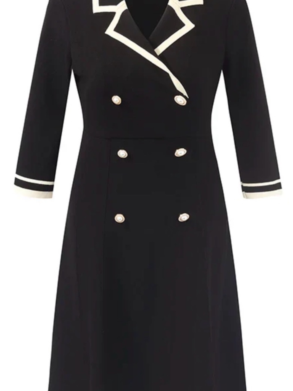 NWT Goelia Elegant Black Dress, Cream Trim, Double-Breasted Pearl Buttons - Sz L - Picture 5 of 8